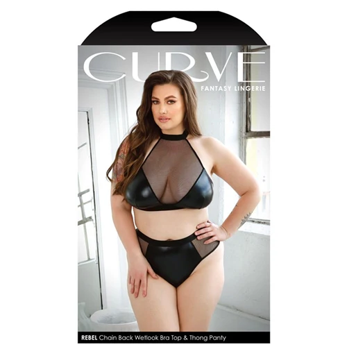 CURVE REBEL Chain Back Wetlook Bra Top & Thong Panty - Image 2