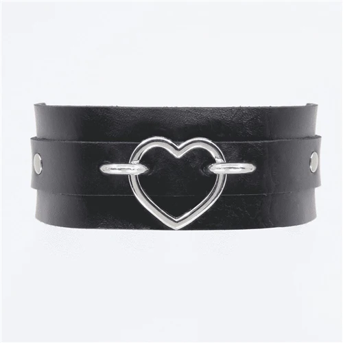 Heart Embellishment Faux Leather Choker Silver