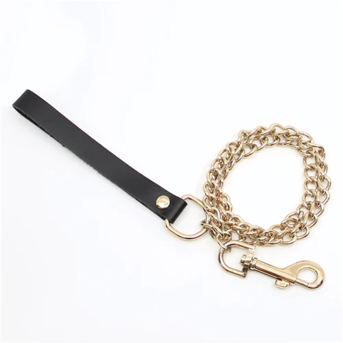 Leather And Chain Lead - Gold