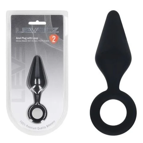 LEVELZ Silicone Anal Plug with Loop - Medium - Black