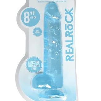RealRock Crystal Clear Dildo - 8" Blue and Green - Image 2