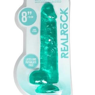 RealRock Crystal Clear Dildo - 8" Blue and Green - Image 3